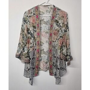 Soft Surroundings Kimono Womens XS Open Cardigan Semi Sheer Floral Embroidered